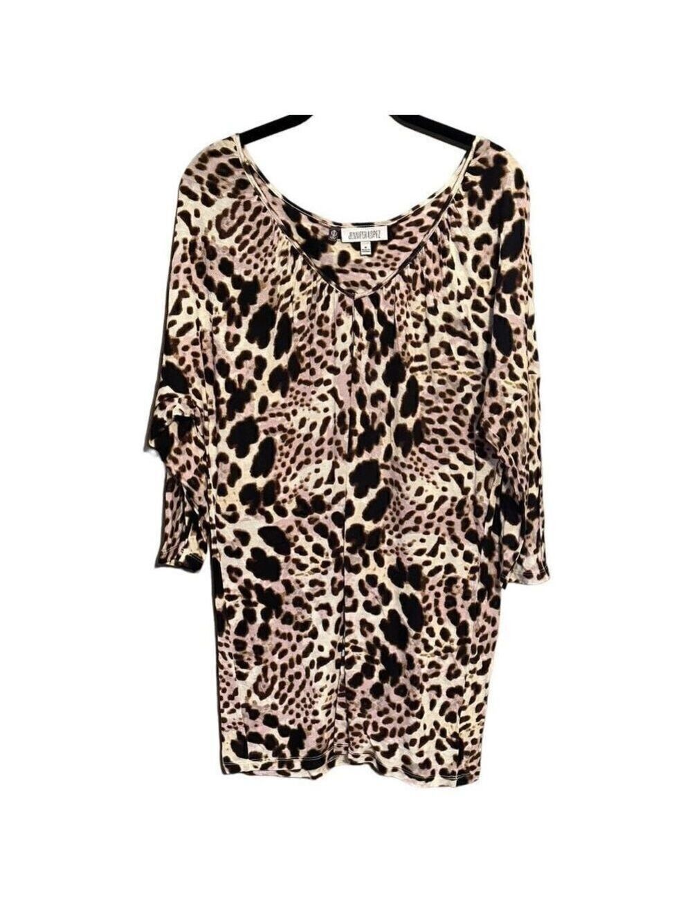 Jennifer Lopez Women's Leopard Print 3/4 Sleeve Tunic Top Size Medium
